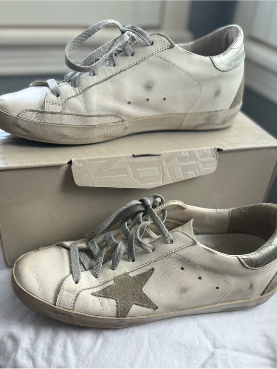 Golden Goose Shoes - Golden Goose White Leather Super-Star Sneakers with Silver Star